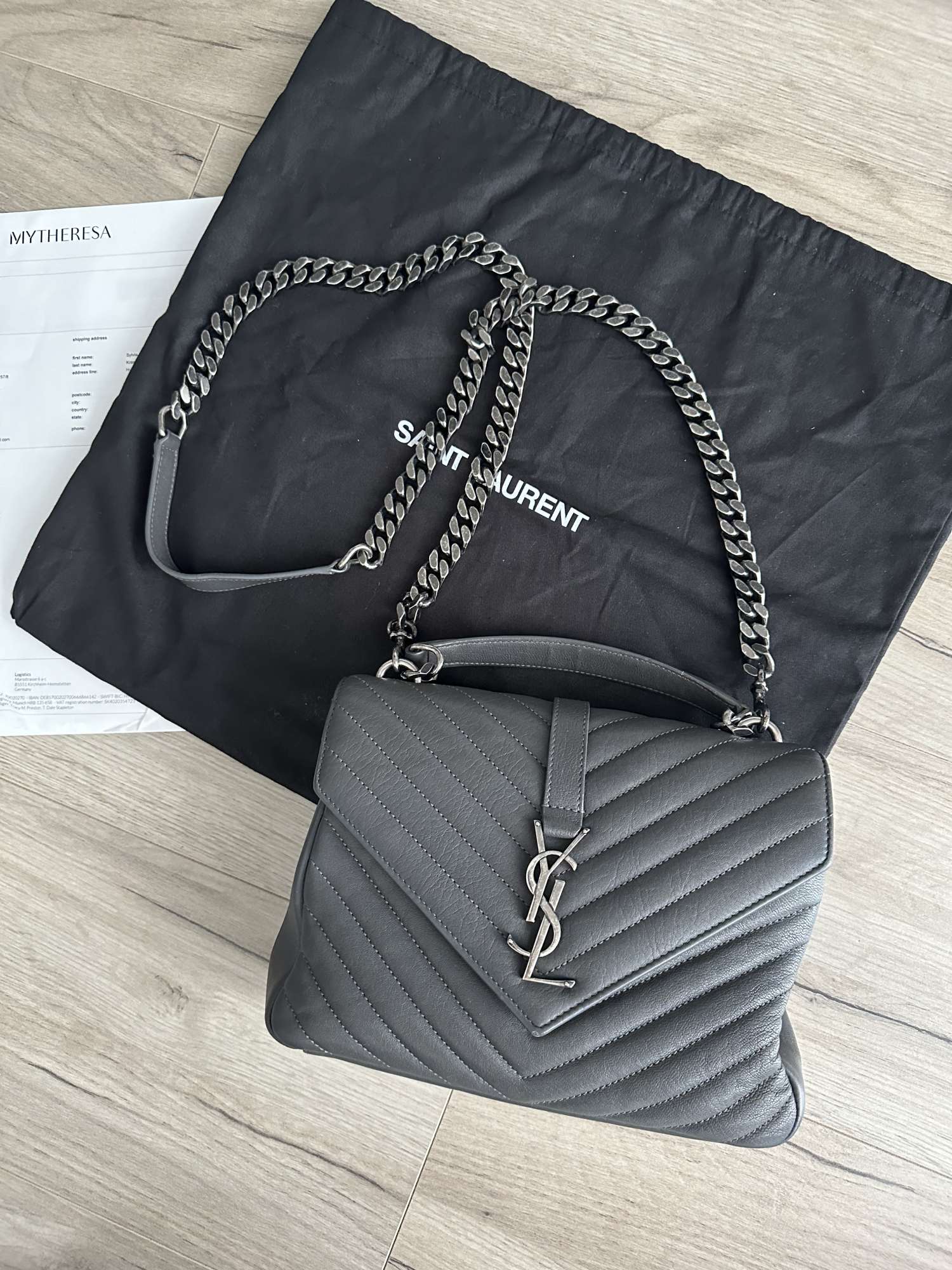 YSL College Medium shoulder leather bag - seda farba