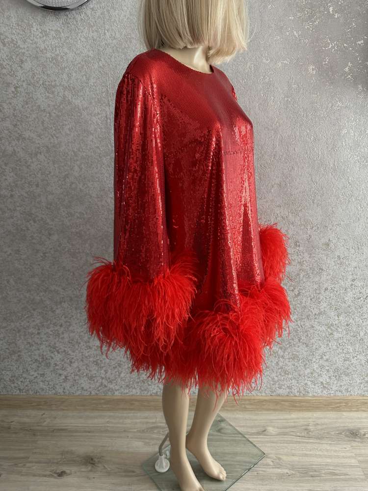 Karolína Kim flitovane šaty s perím
