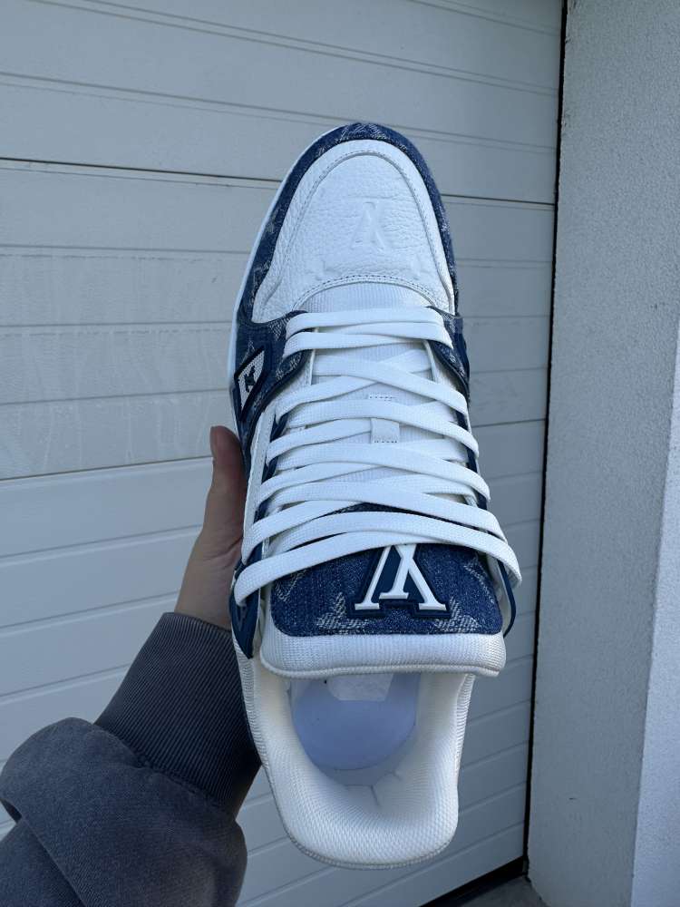 Louis Vuitton monogram denim trainer blue white uk 8