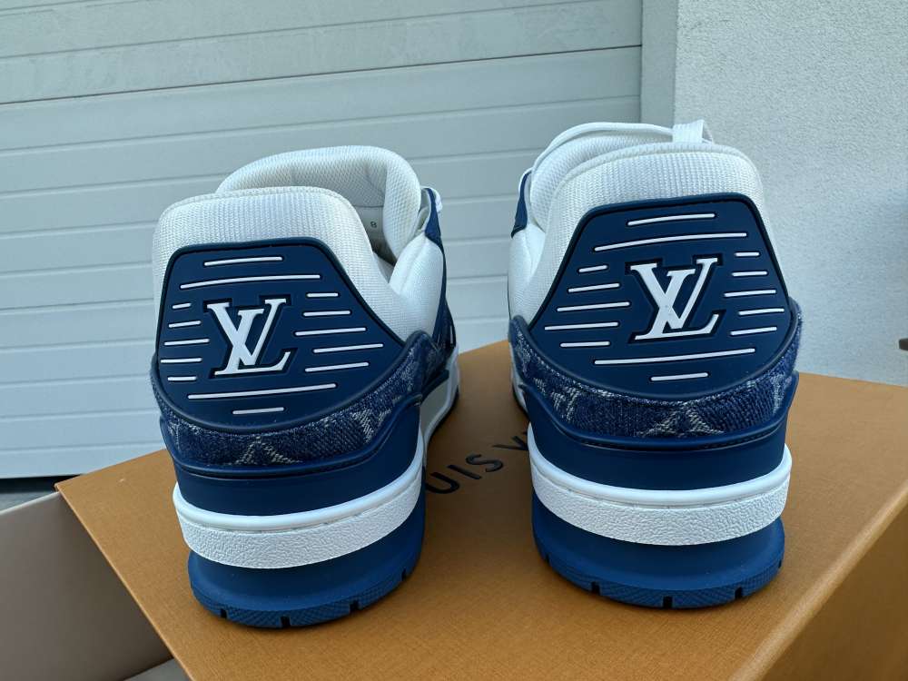 Louis Vuitton monogram denim trainer blue white uk 8