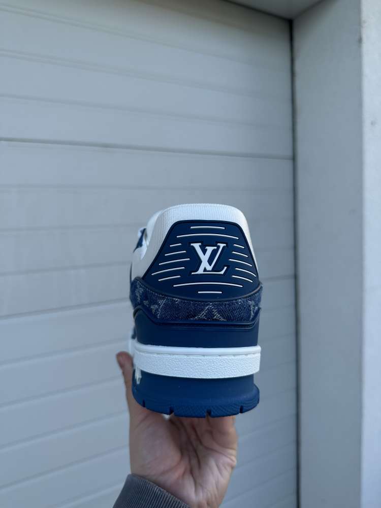 Louis Vuitton monogram denim trainer blue white uk 8