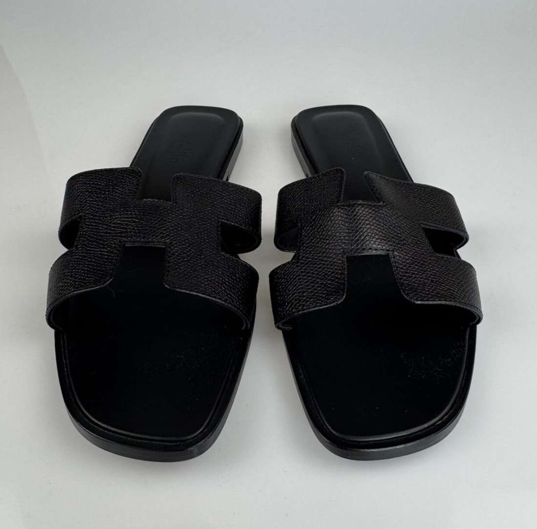 Nové šľapky HERMES model Oran epsom čierne kožené 39,5