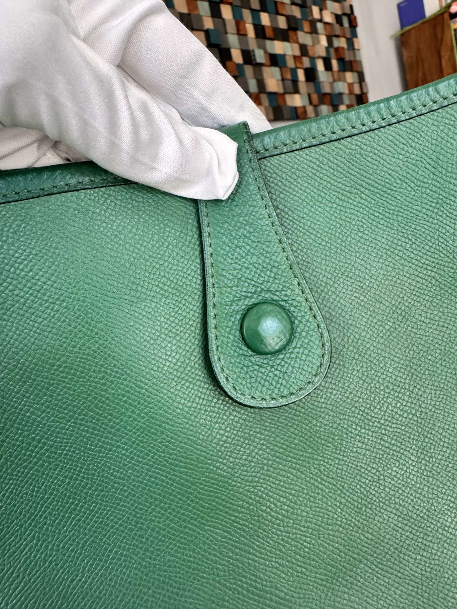 Hermès Evelyne GM Vintage kabelka – hráškovo zelená koža Courchevel