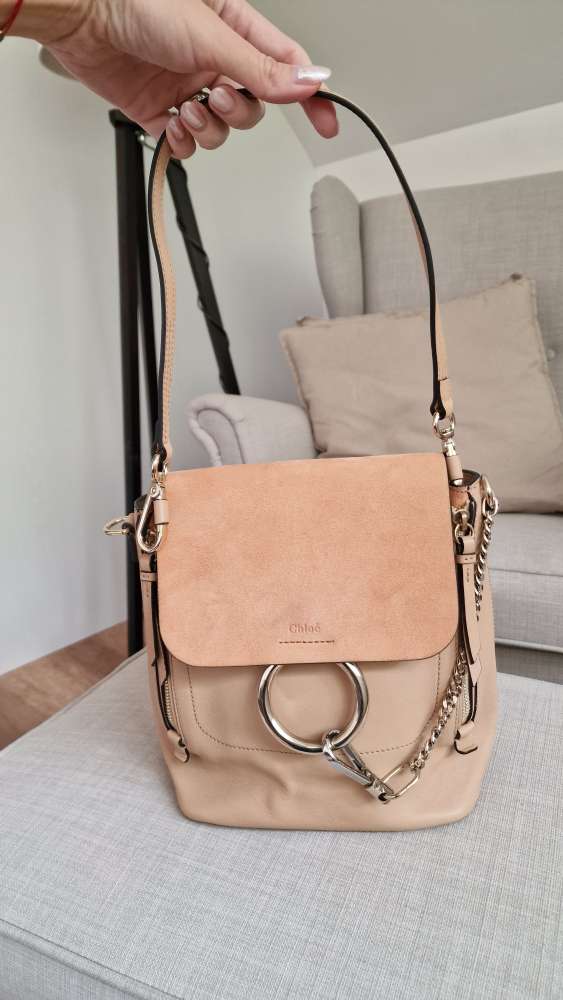 Chloe Faye small Calfskin & suede Backpack beige