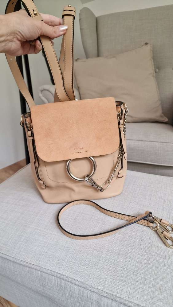 Chloe Faye small Calfskin & suede Backpack beige