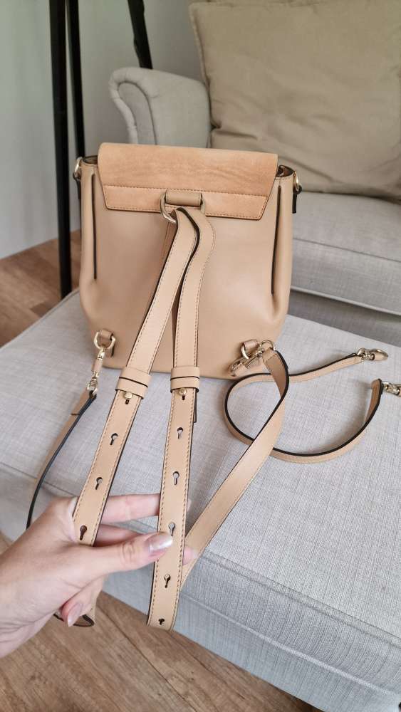 Chloe Faye small Calfskin & suede Backpack beige