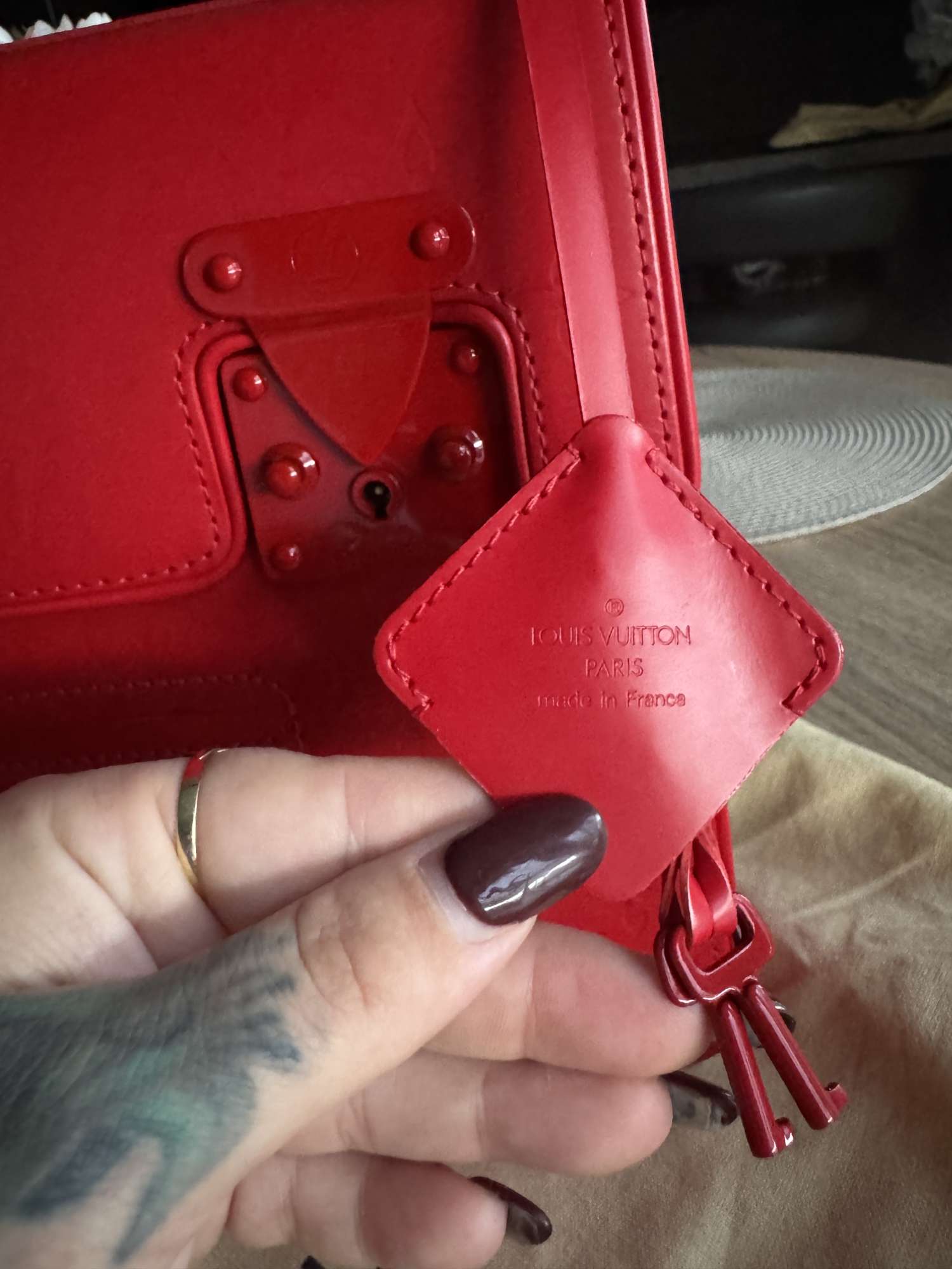 Louis Vuitton red monogram op art squary