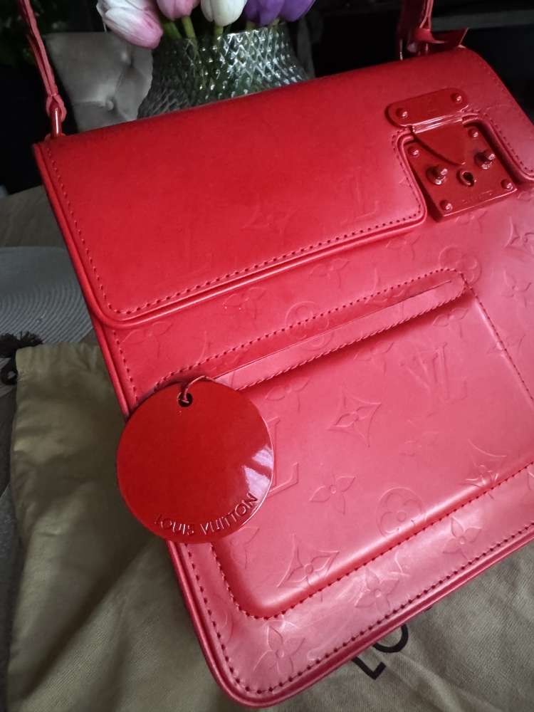 Louis Vuitton red monogram op art squary