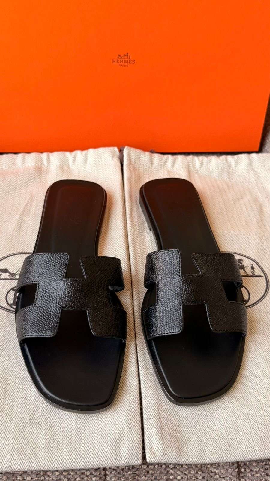 Nové papuče Hermes Oran Epsom kožené 40