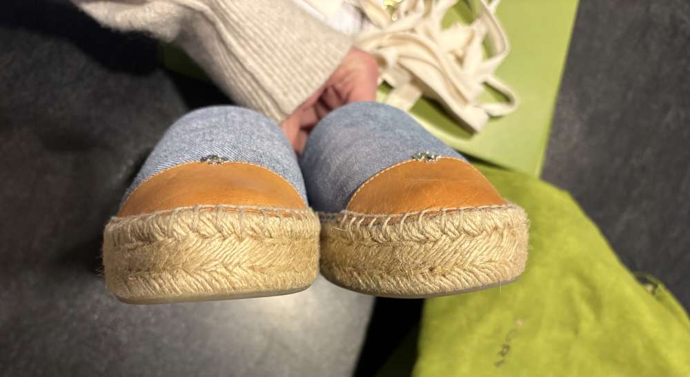 Tory Burch denimové riflové espadrillky, koža