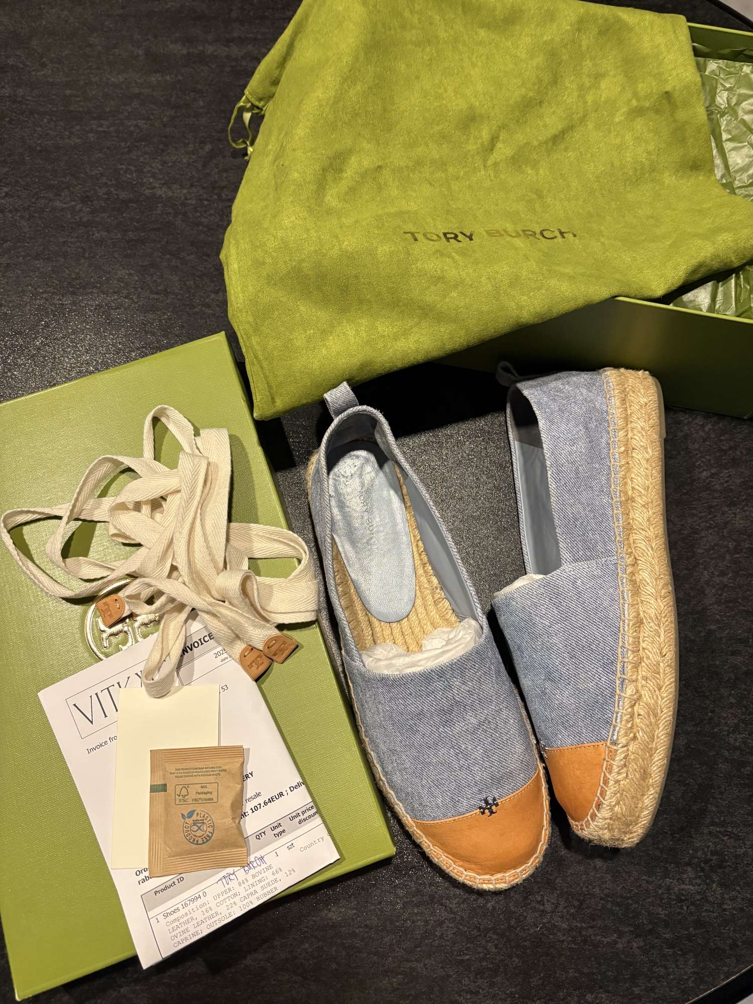 Tory Burch denimové riflové espadrillky, koža