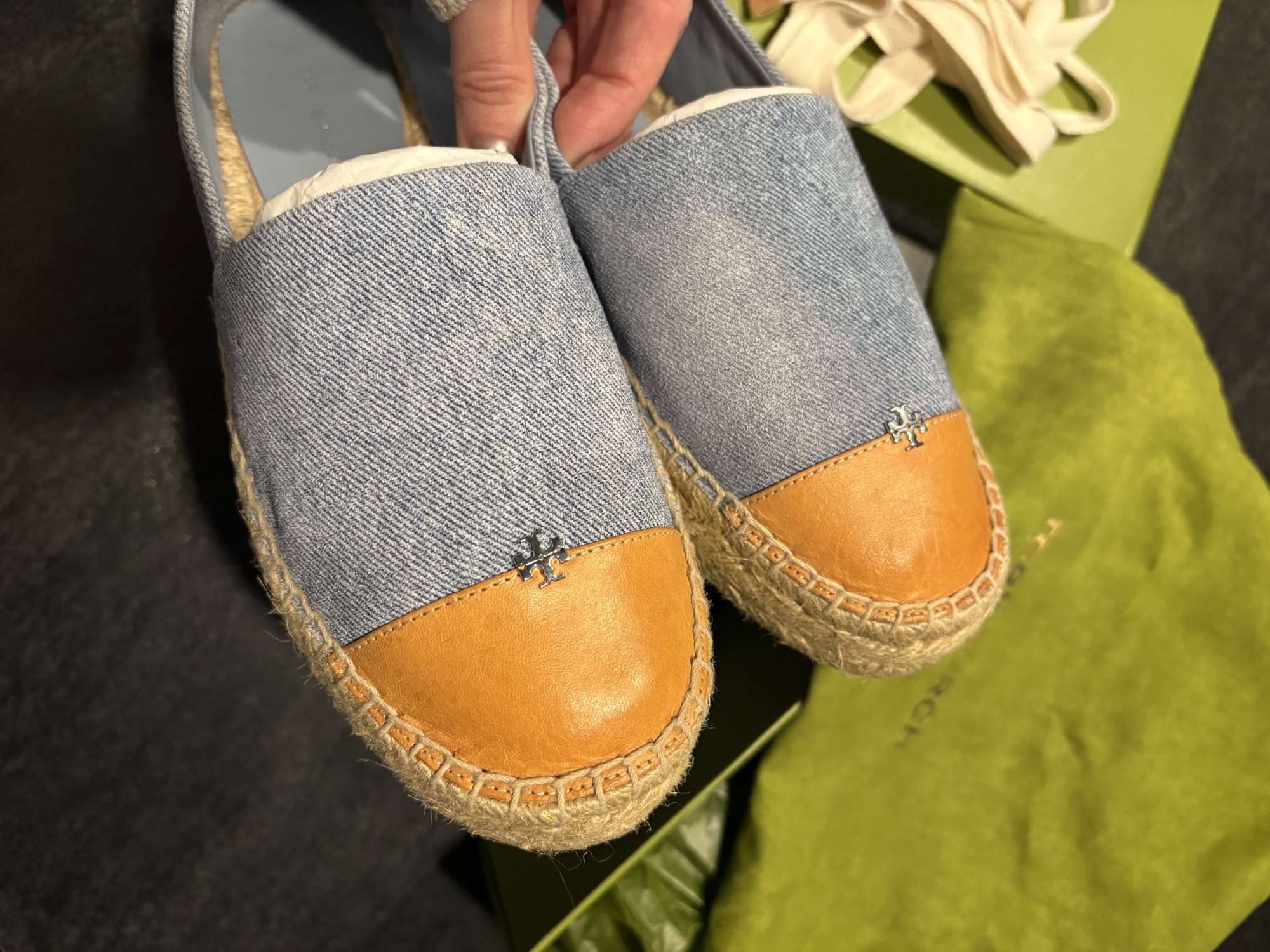Tory Burch denimové riflové espadrillky, koža