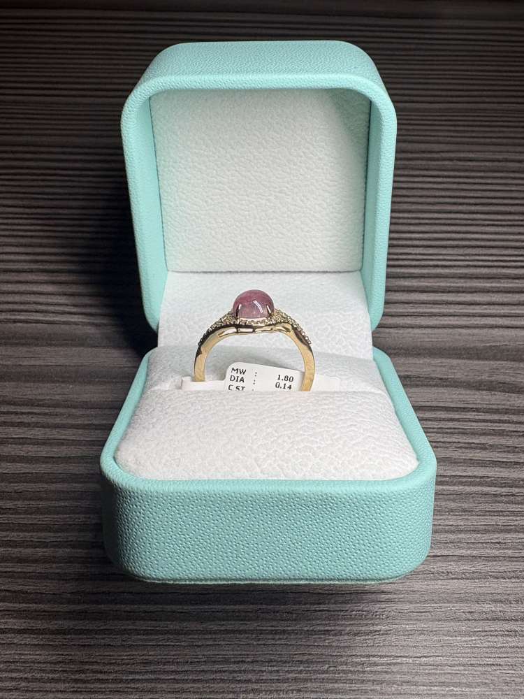 Zlatý prsteň 14k prírodný ružový turmalín 1.72 ct + diamanty