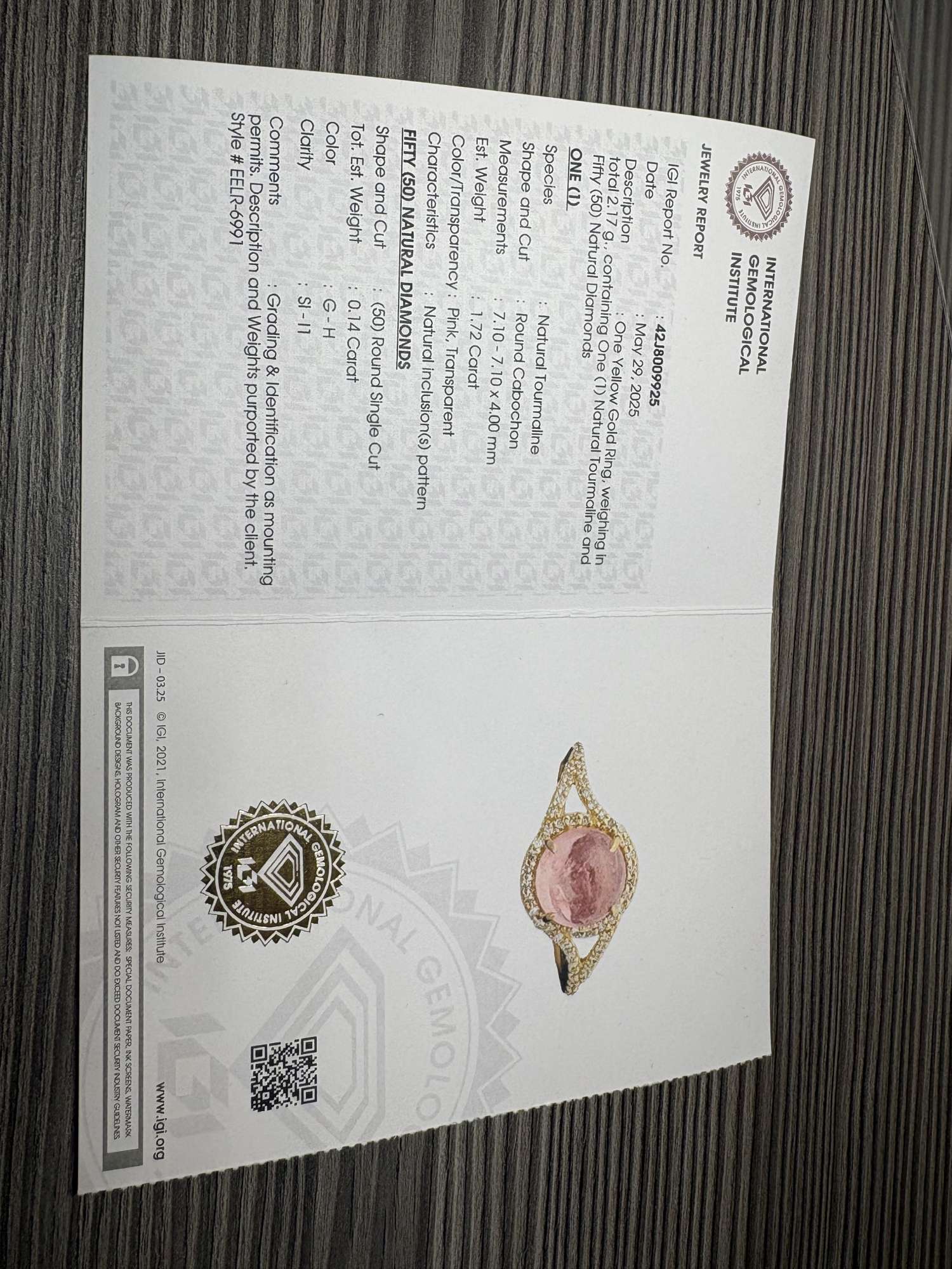 Zlatý prsteň 14k prírodný ružový turmalín 1.72 ct + diamanty