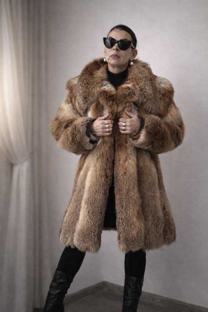 Luxusný kožuch z pravej líšky s veľkým golierom