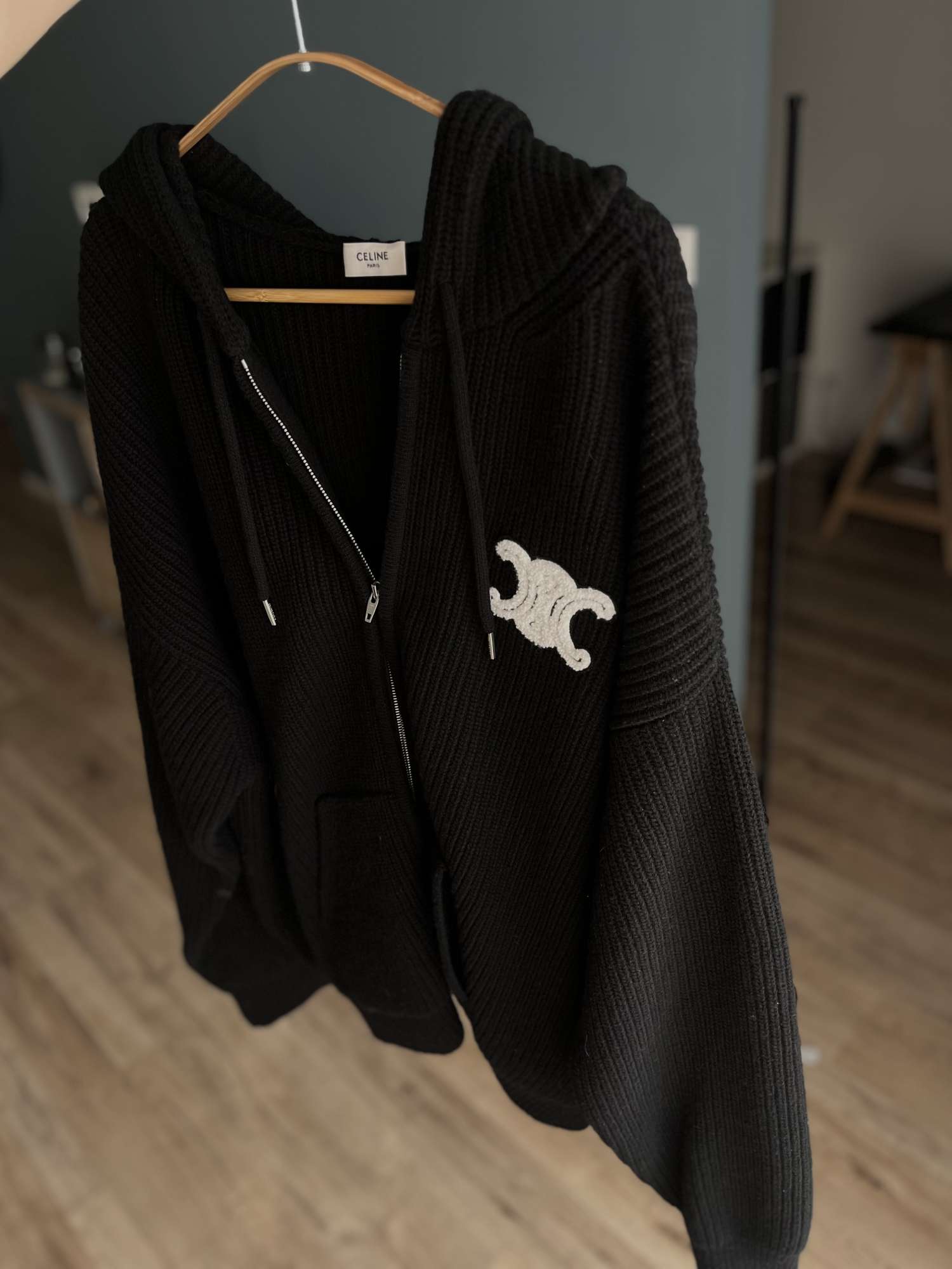 Celine  Giacche Black - hooded cardigan in wool