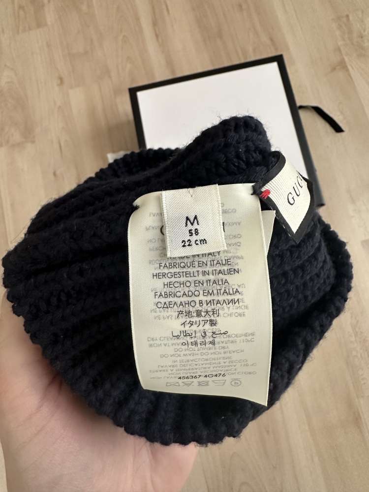 Gucci tiger patch beanie marine blue