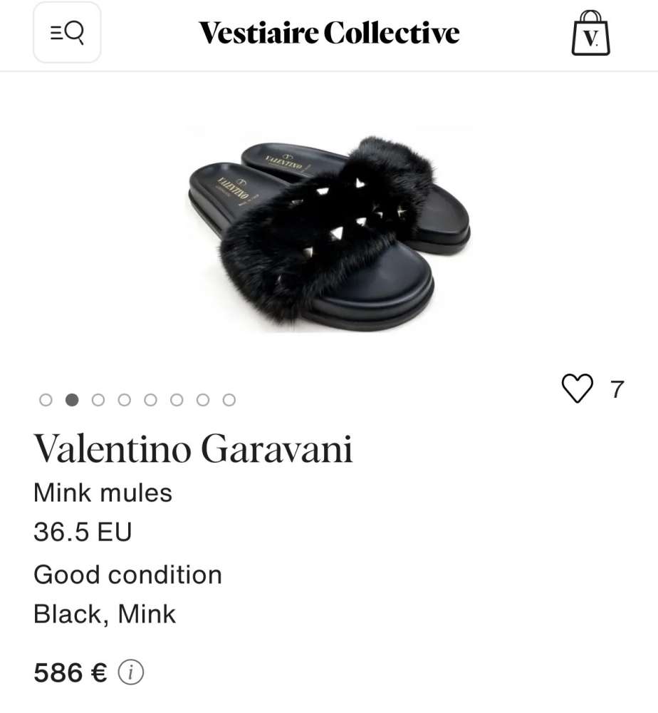 Valentino Black Fur Rockstud Flat Slides
