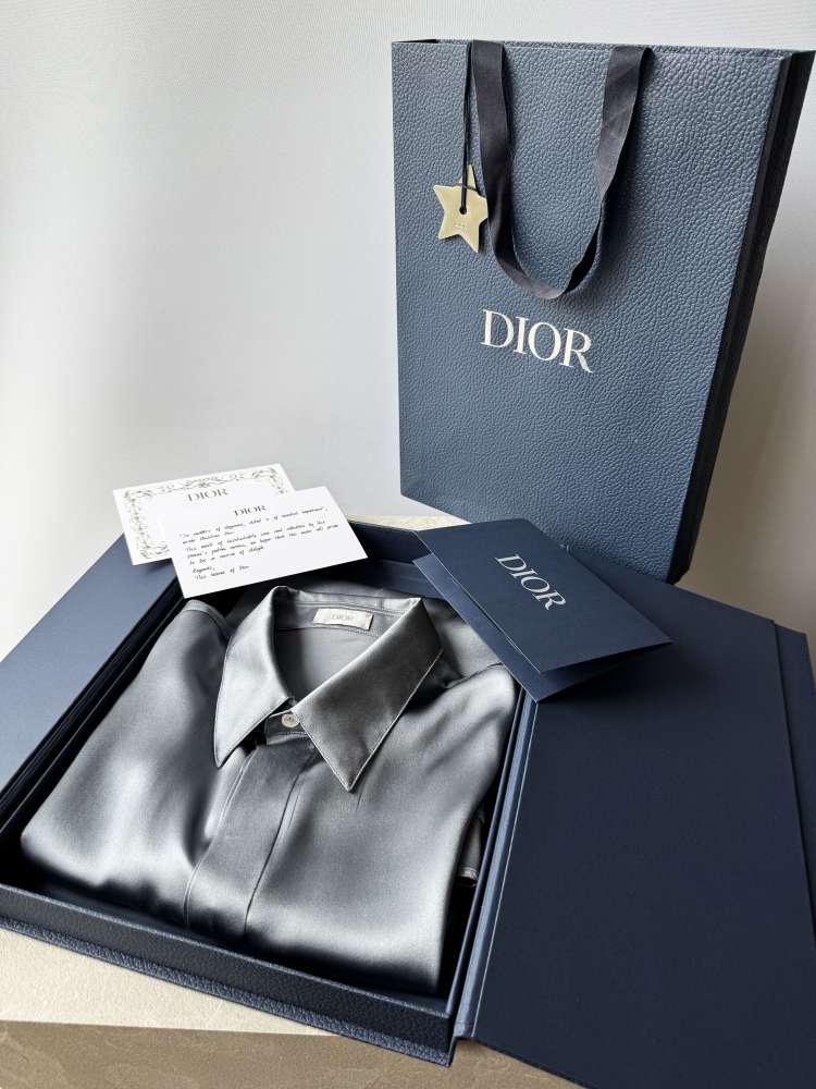 DIOR pánska 100% hodvábna sivá košeľa