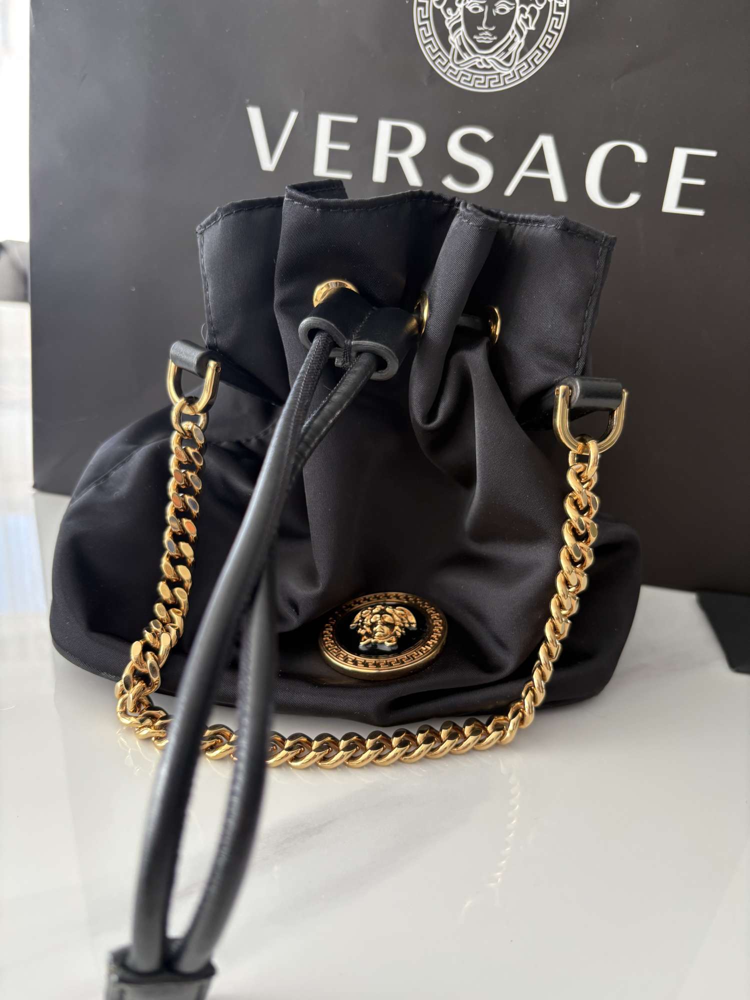 VERSACE Medusa Nylon Bunket Crossbody Bag