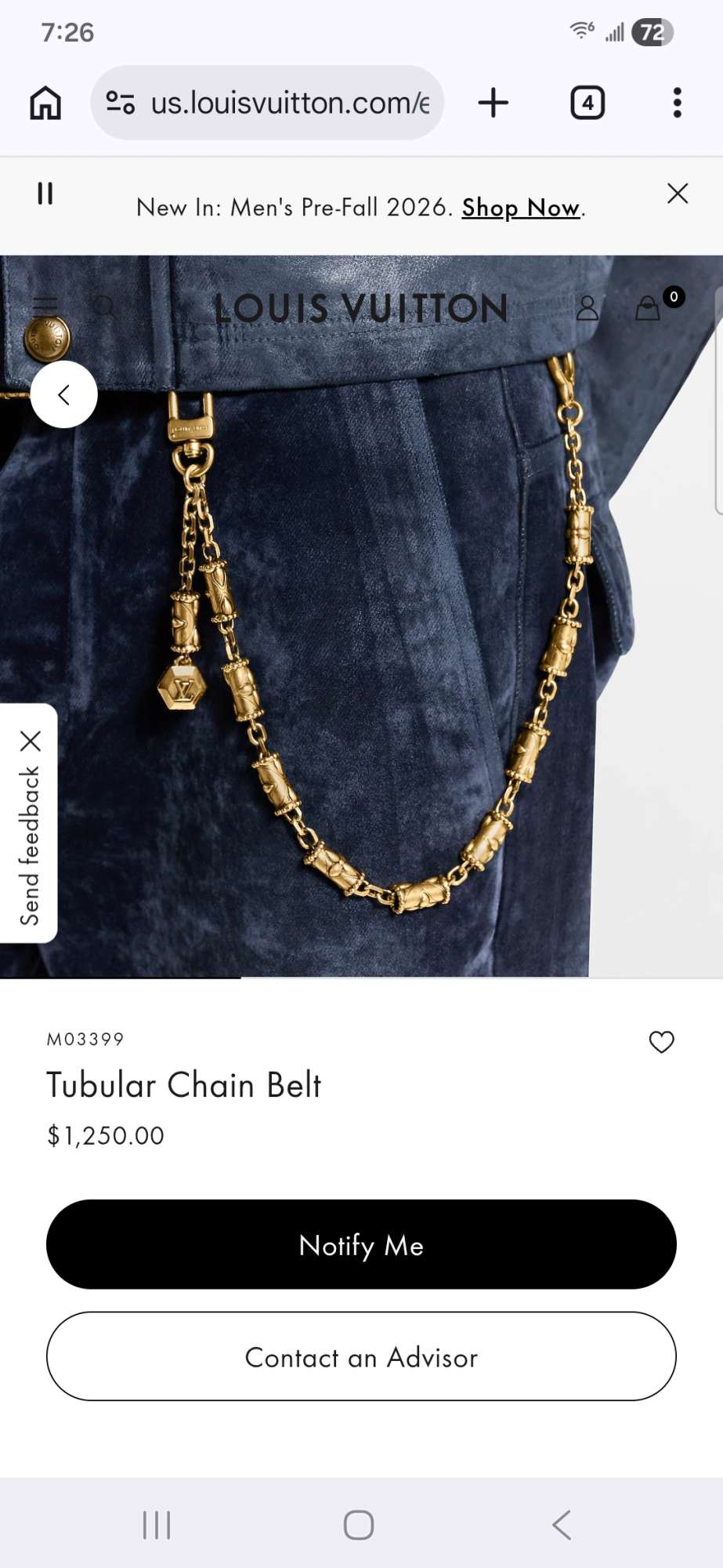 Louis Vuitton Tubular Chain Belt