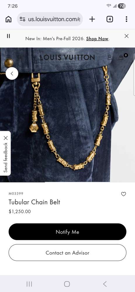 Louis Vuitton Tubular Chain Belt