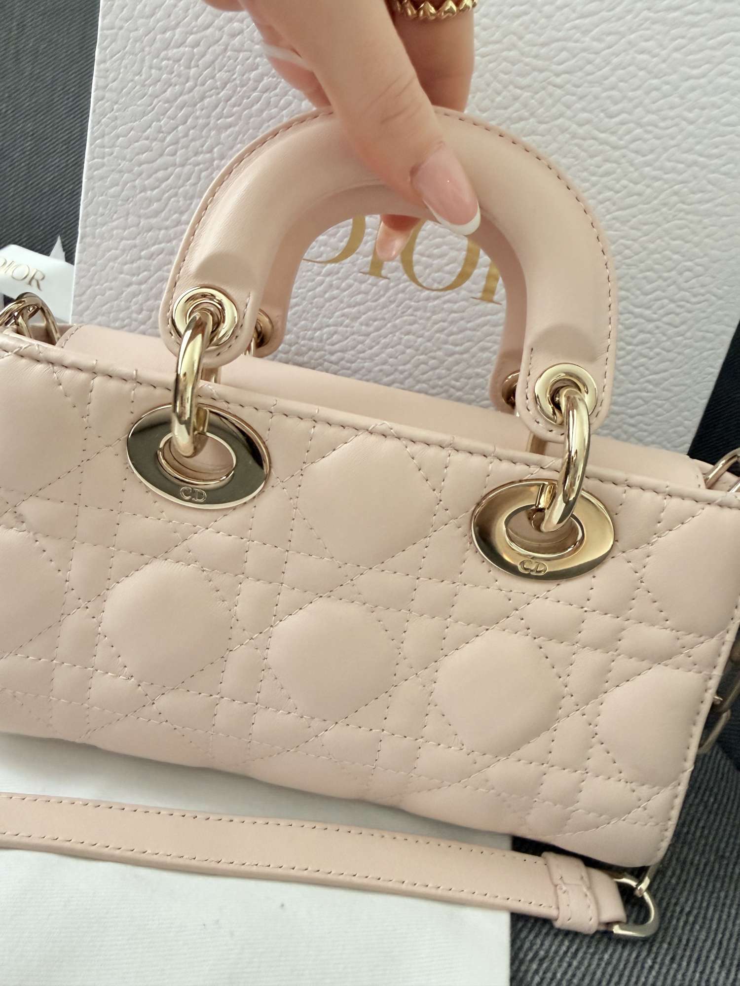 Dior mini Lady D-Joy Bag – Powder Beige Cannage Lambskin
