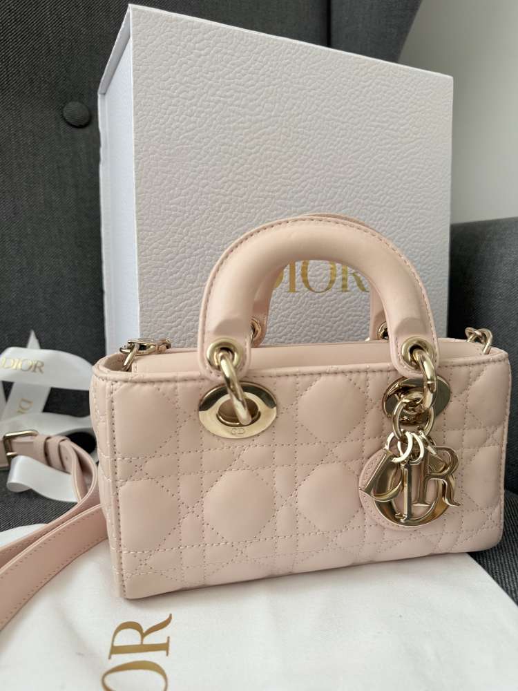 Dior mini Lady D-Joy Bag – Powder Beige Cannage Lambskin
