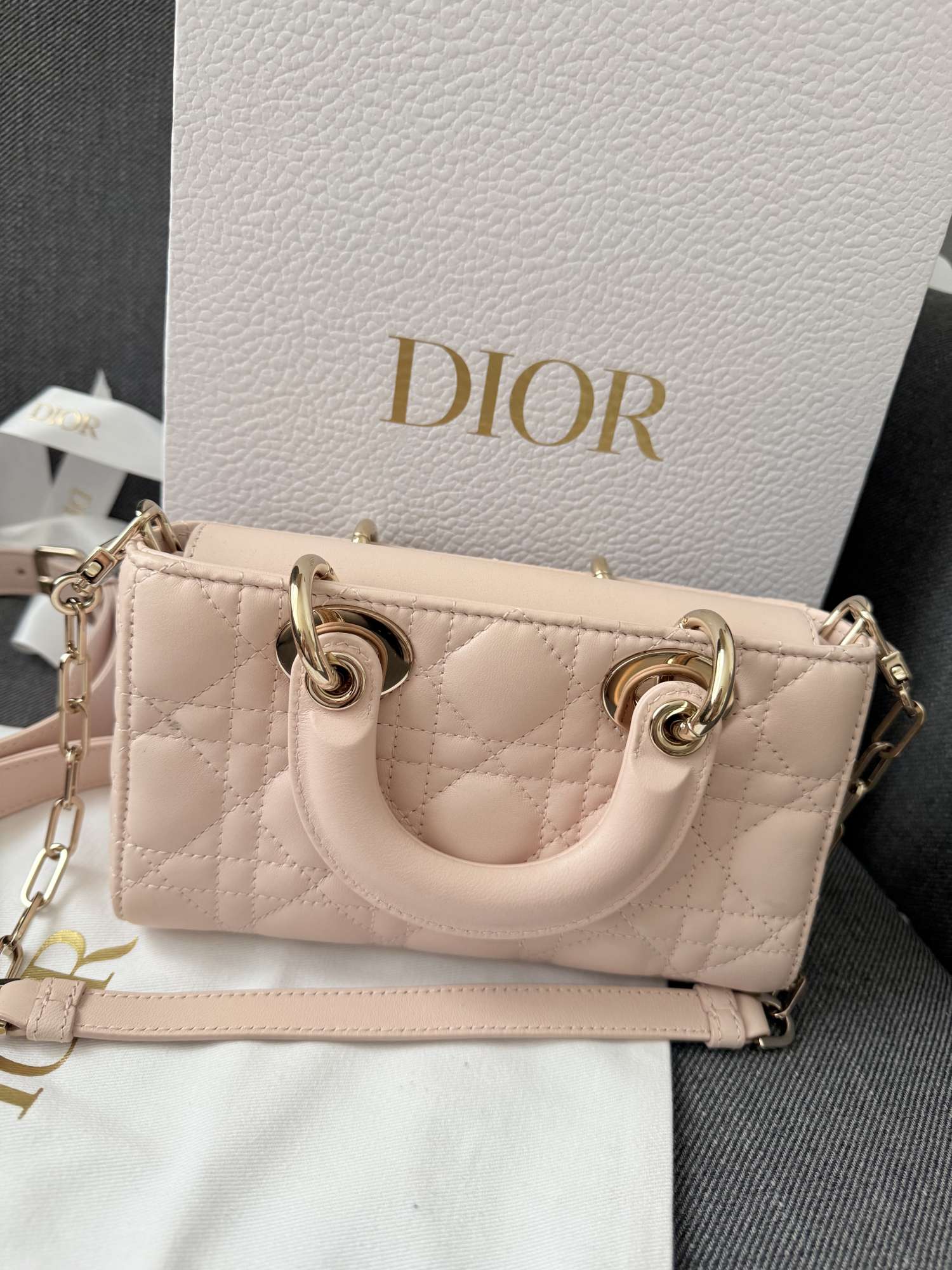 Dior mini Lady D-Joy Bag – Powder Beige Cannage Lambskin