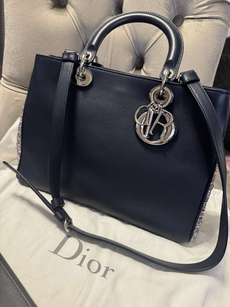 Dior Leather medium blue glitter handle