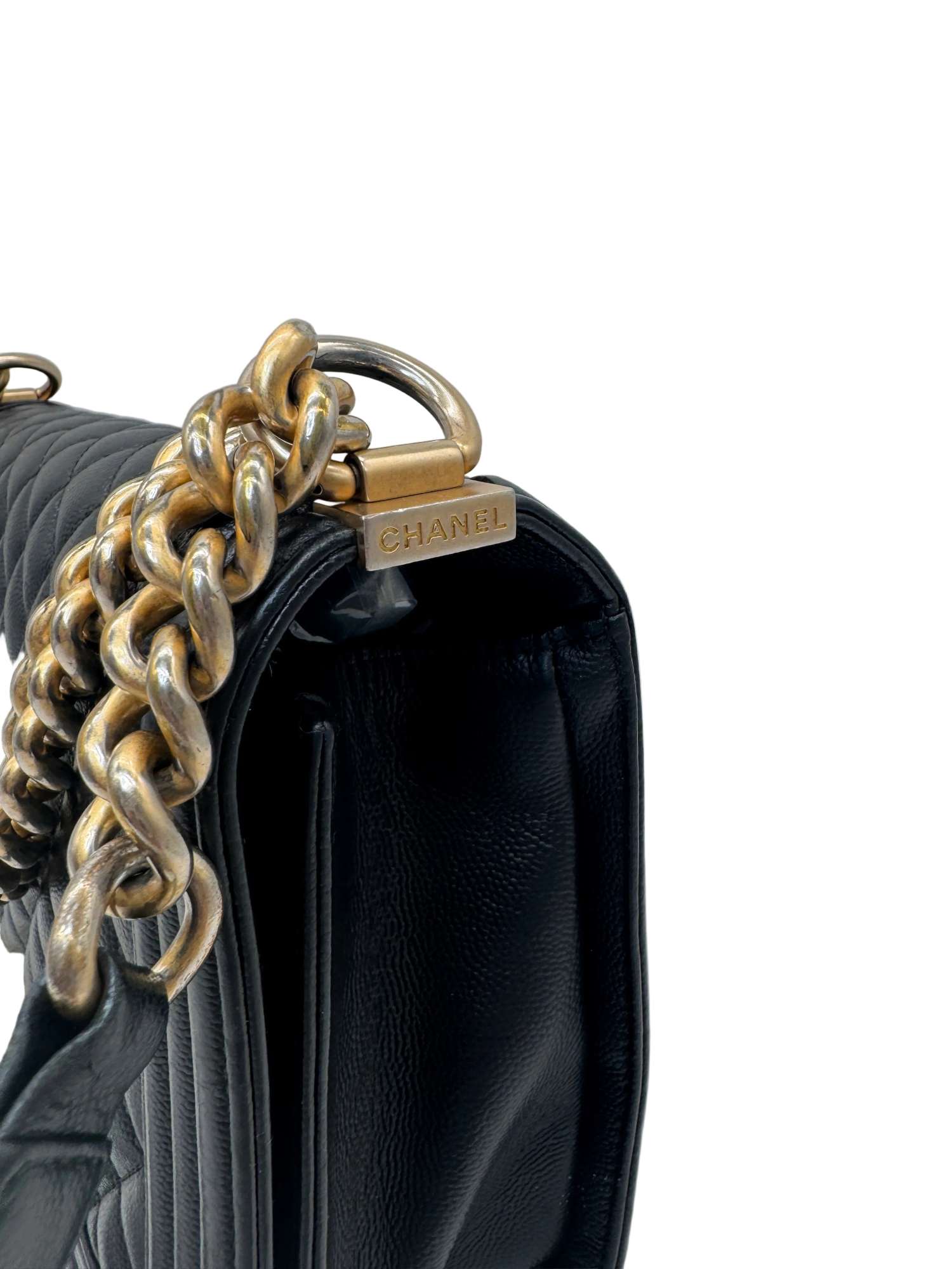 Chanel Boy Bag Medium Black Caviar Leather Gold Hardware