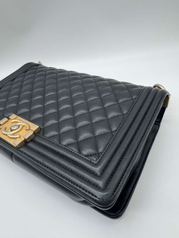 Chanel Boy Bag Medium Black Caviar Leather Gold Hardware