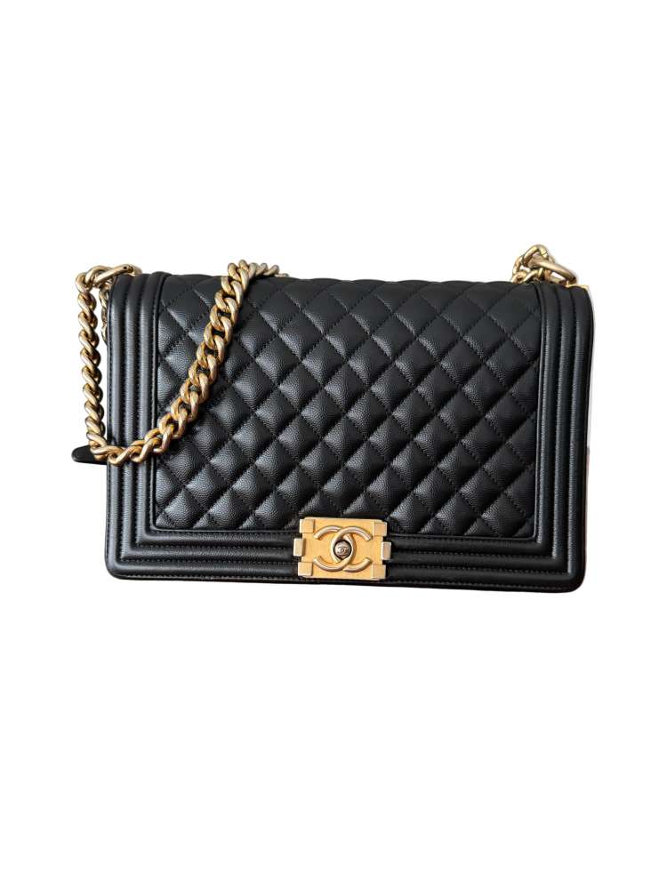 Chanel Boy Bag Medium Black Caviar Leather Gold Hardware