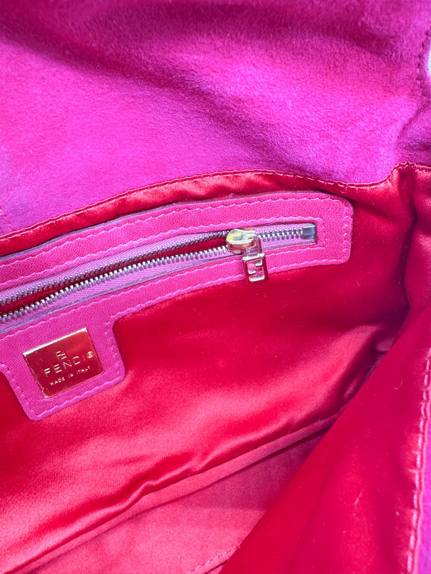 Fendi Vintage Hot Pink Suede Baguette Bag with Glitter FF Hardware