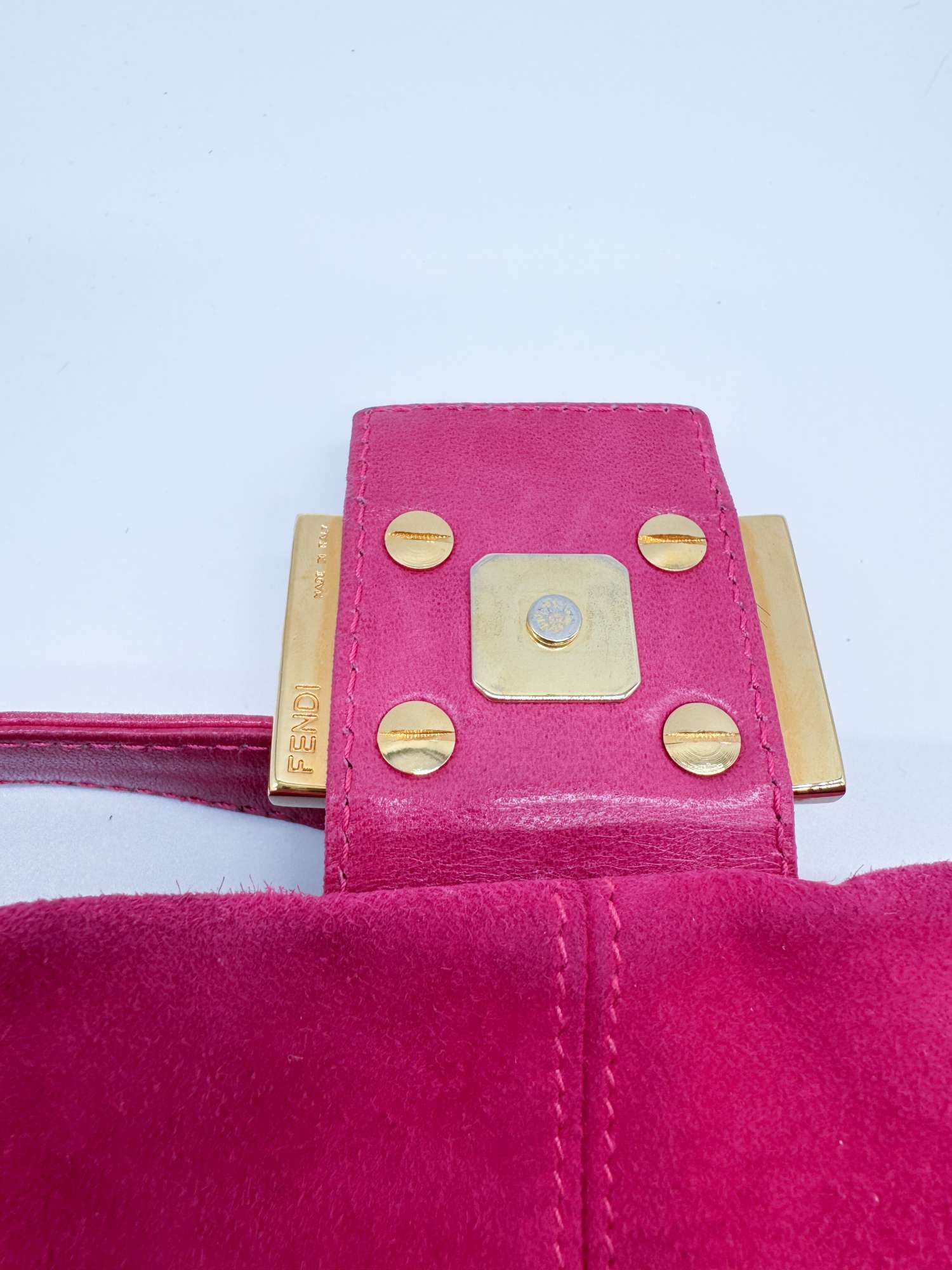 Fendi Vintage Hot Pink Suede Baguette Bag with Glitter FF Hardware