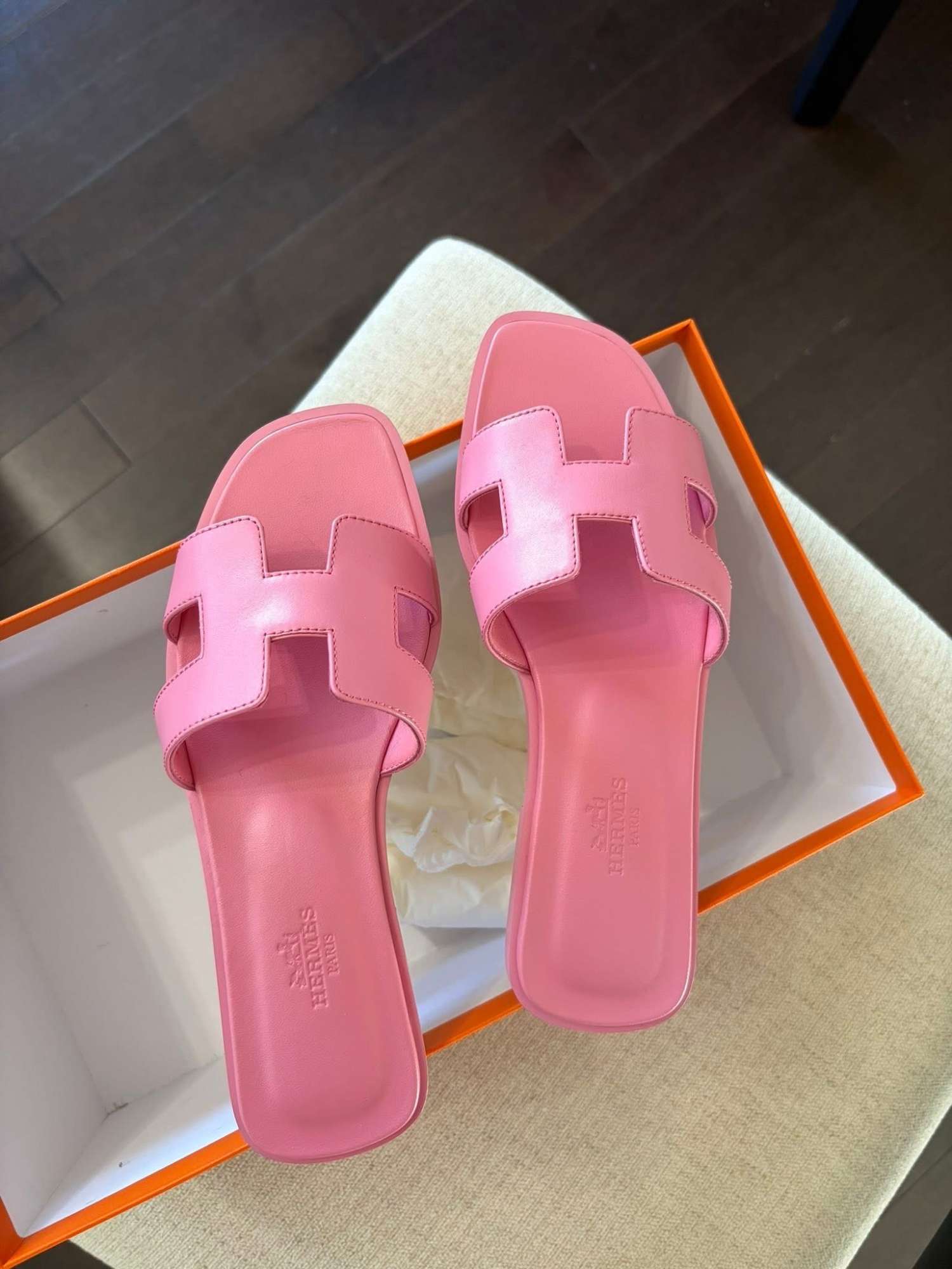 Sandále Hermès Oran rose Bonbon 38