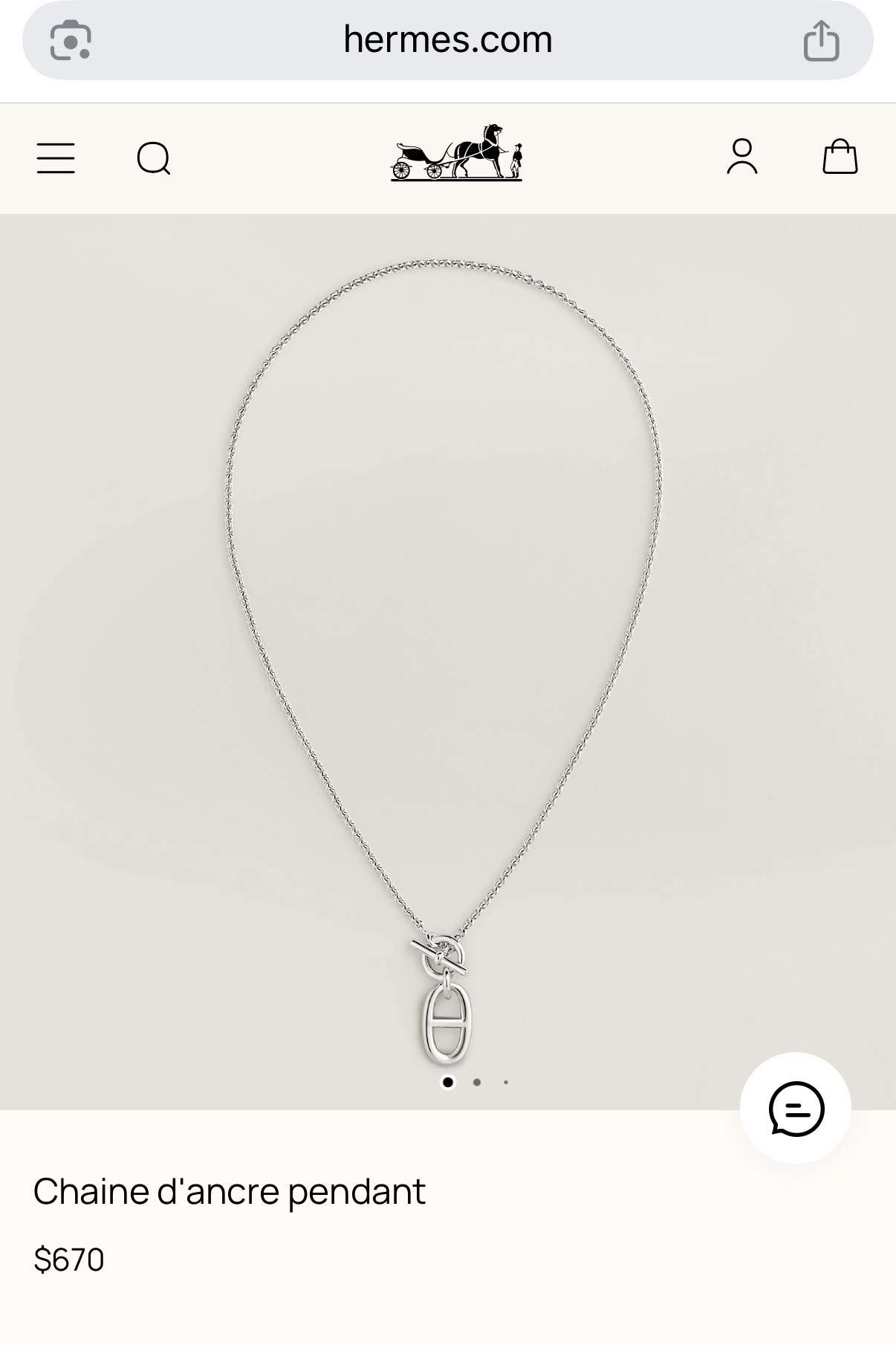 Strieborný náhrdelník Hermès Chaine d'ancre