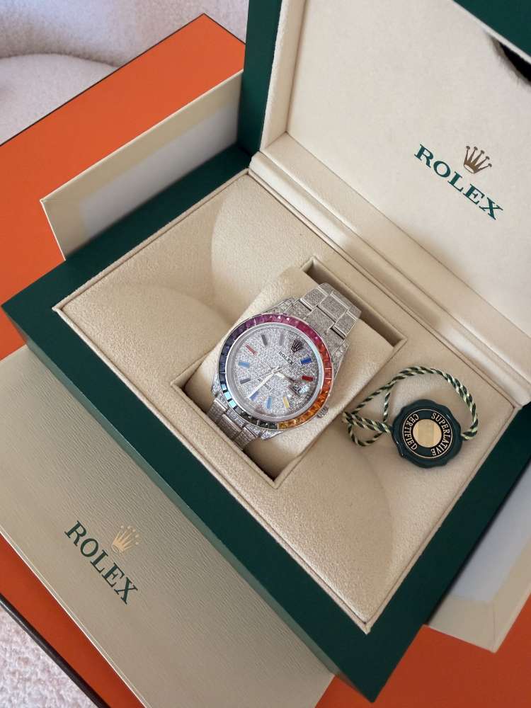Rolex Datejust 41 – Full Diamond & Rainbow Bezel – Full Set