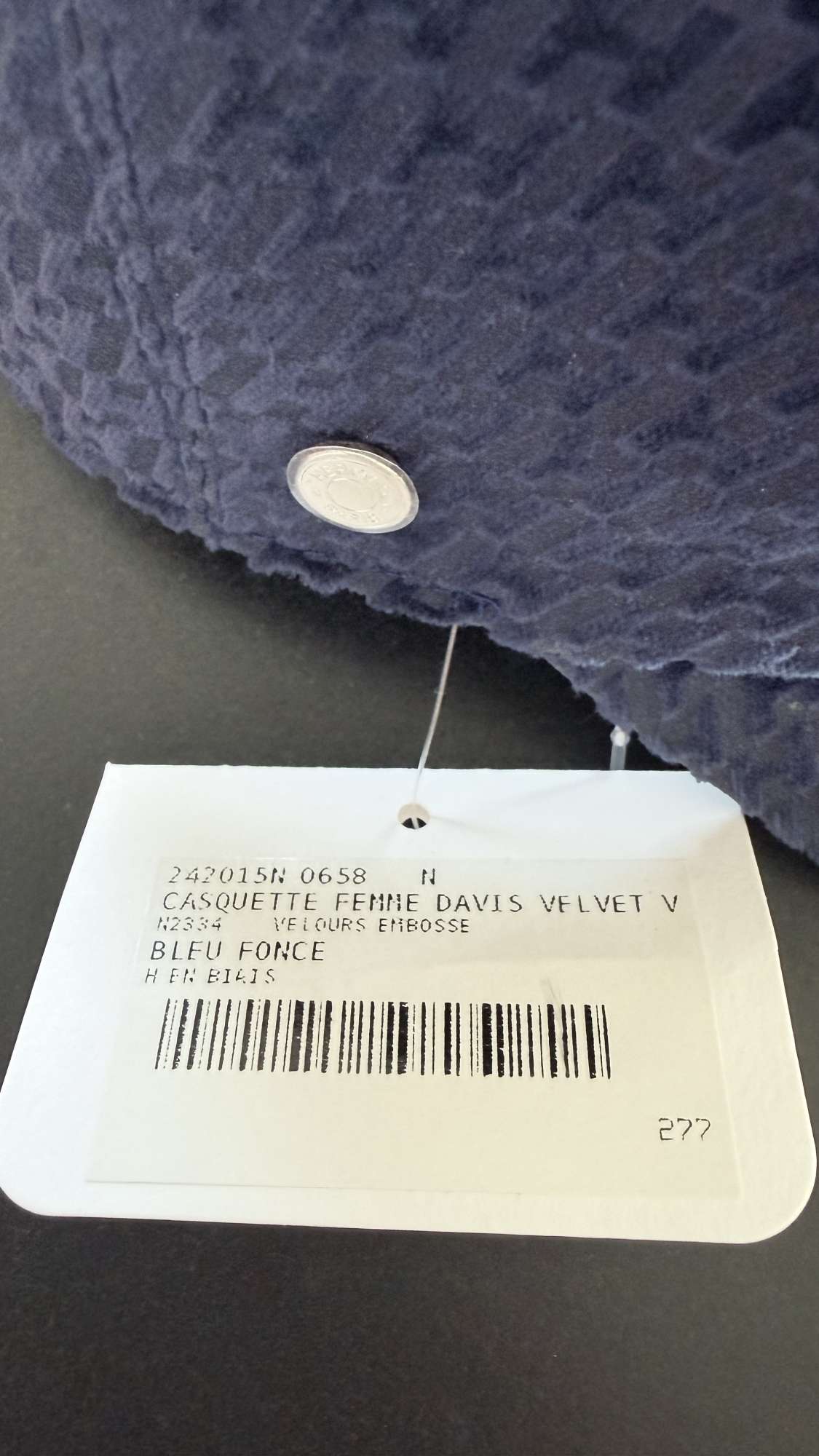 Hermès Cap Davis Velvet námornícka modrá s vzorom „H“