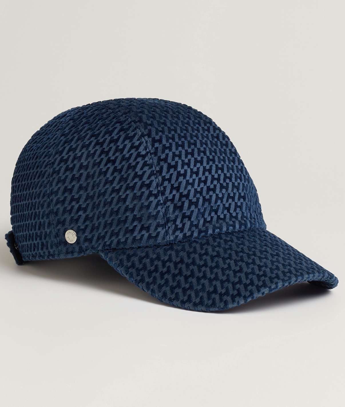 Hermès Cap Davis Velvet námornícka modrá s vzorom „H“