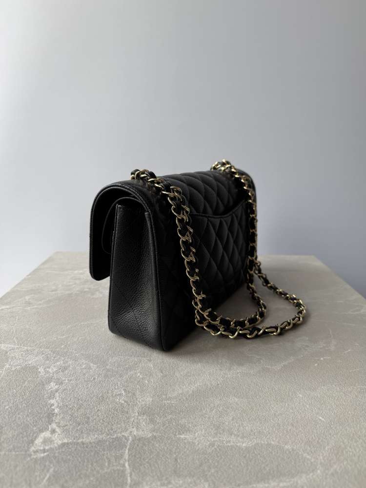 CHANEL Classic Medium Double Flap GHW Caviar Black taška kabelka