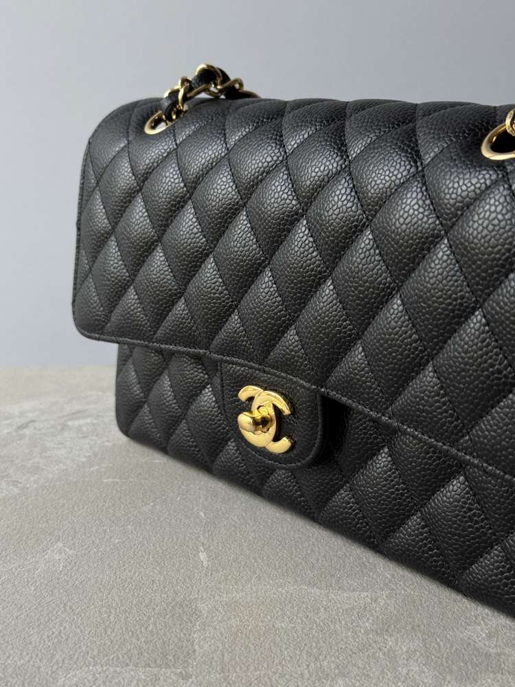 CHANEL Classic Medium Double Flap GHW Caviar Black taška kabelka