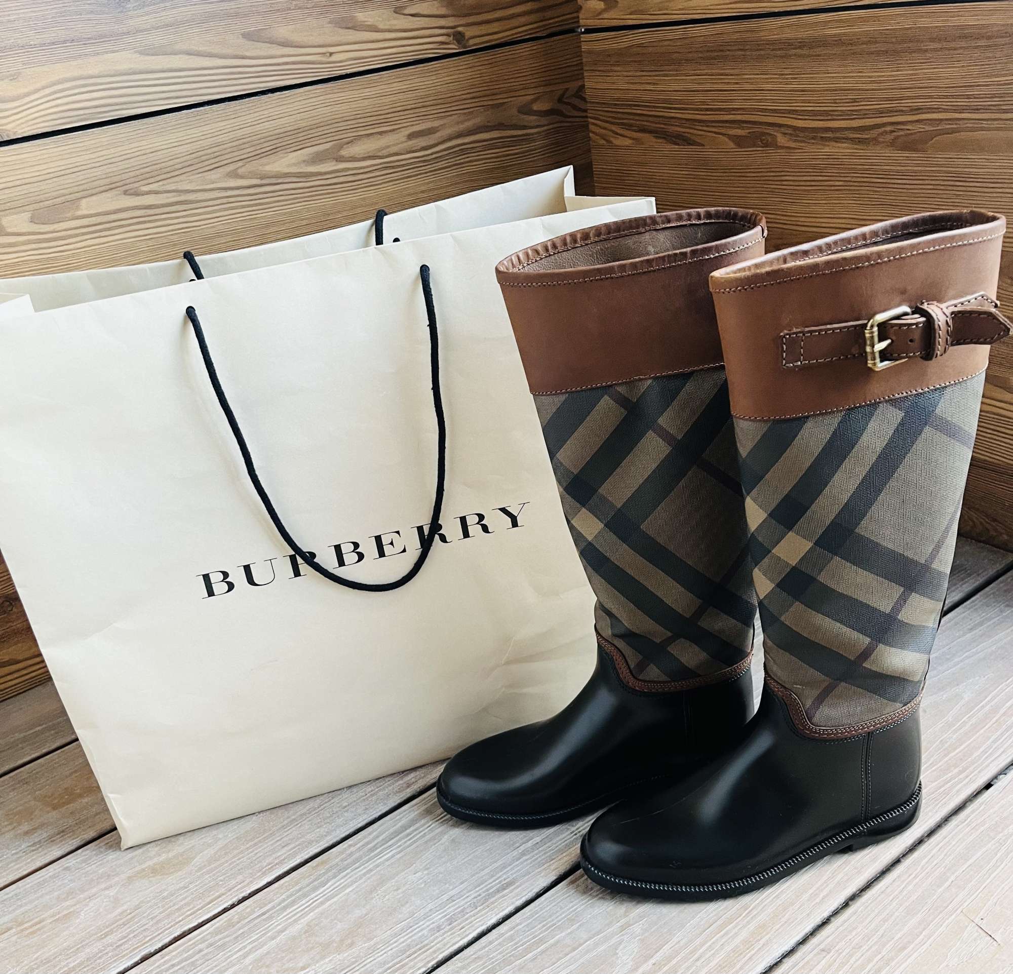 Burberry gumové čižmy v kombinacii s kožou, 36