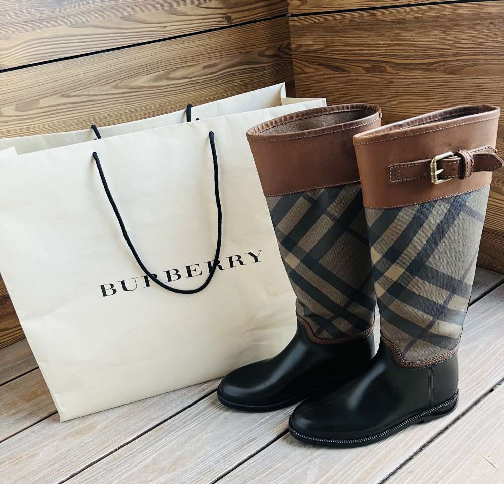 Burberry gumové čižmy v kombinacii s kožou, 36