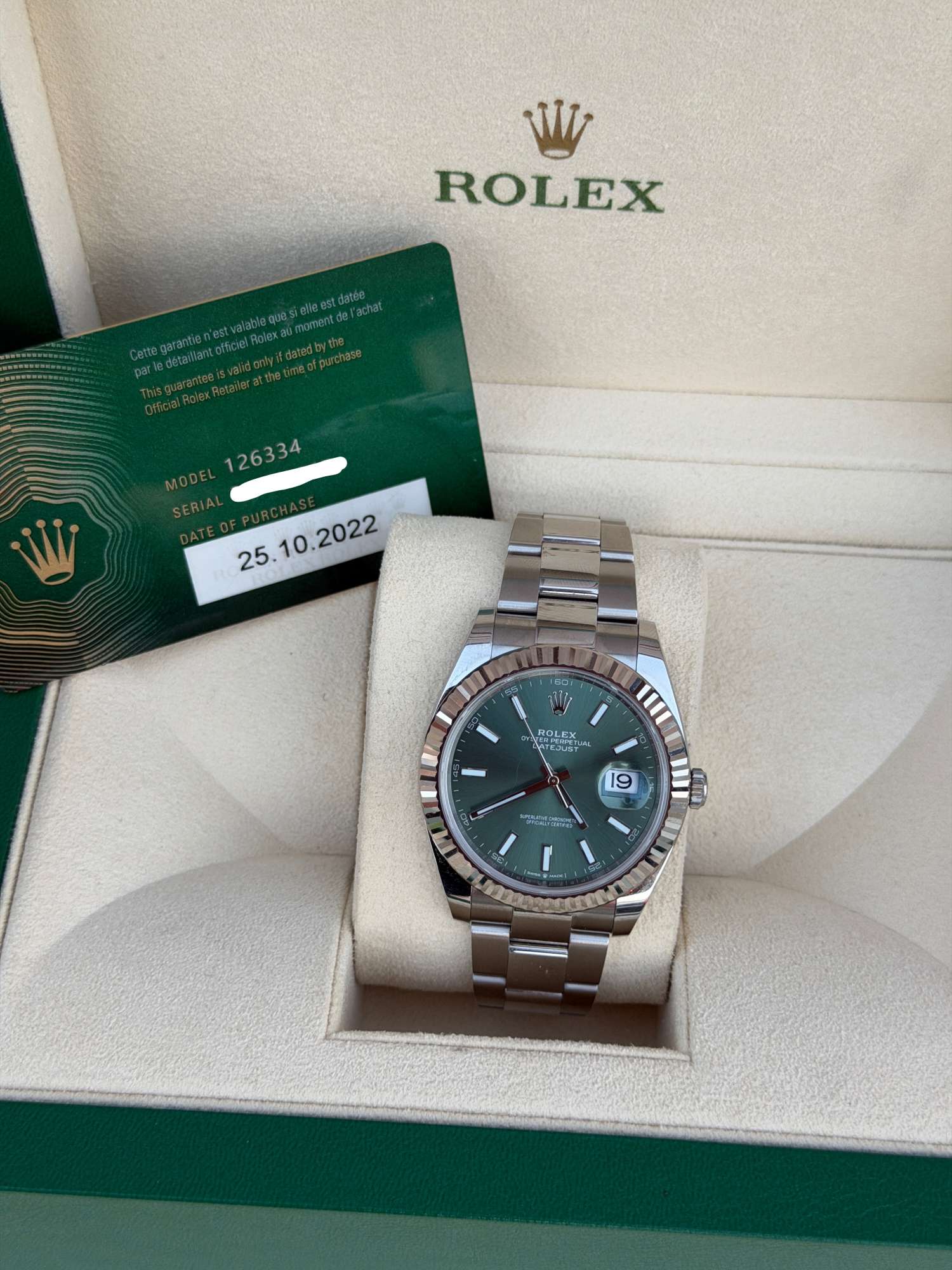 Hodinky Rolex DateJust 41 Gren ciferník Kompletná sada Zaruka 2027 Ref.126334