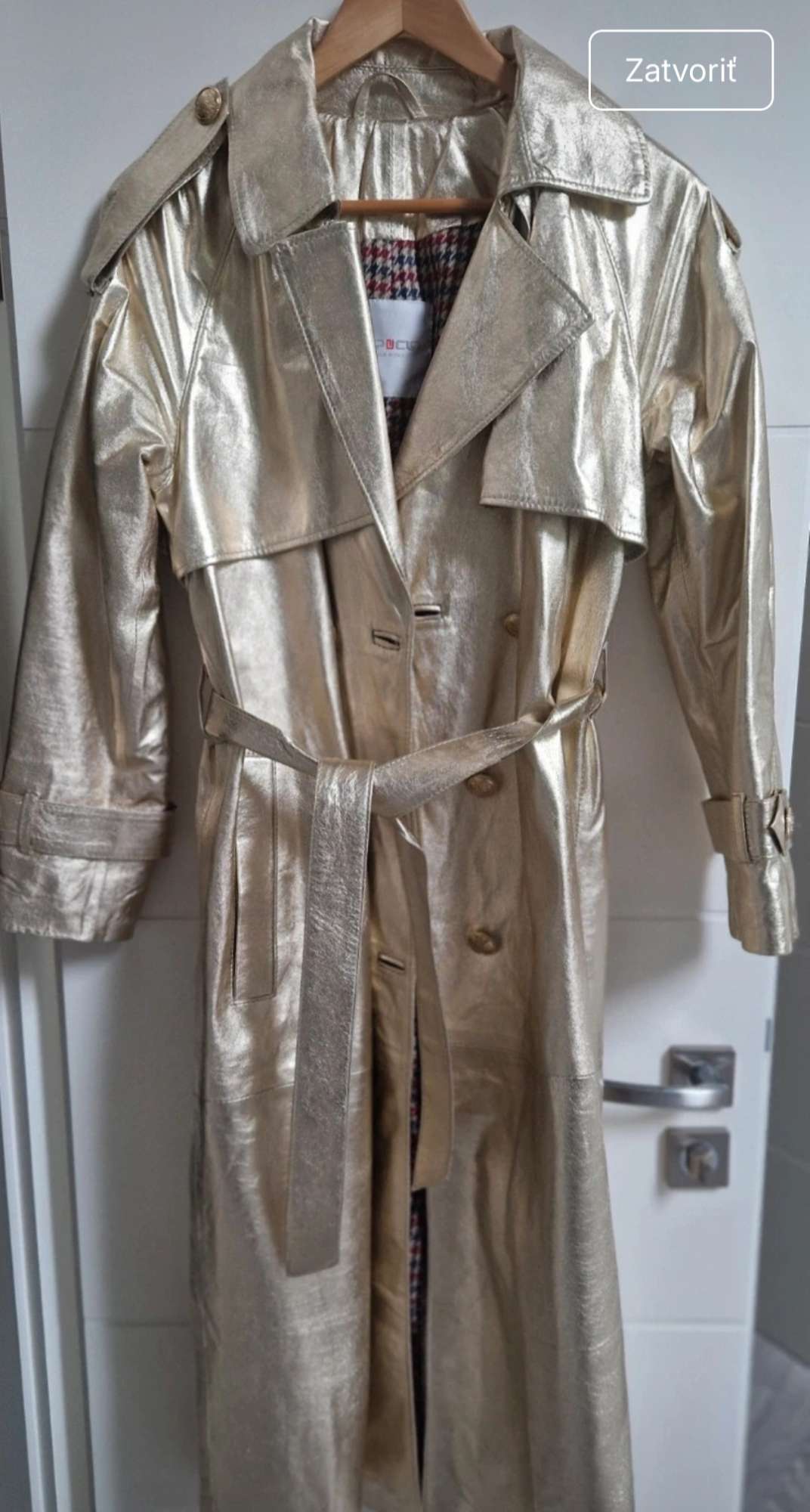 zlaty kozeny trenchcoat FLO CLO velkost S