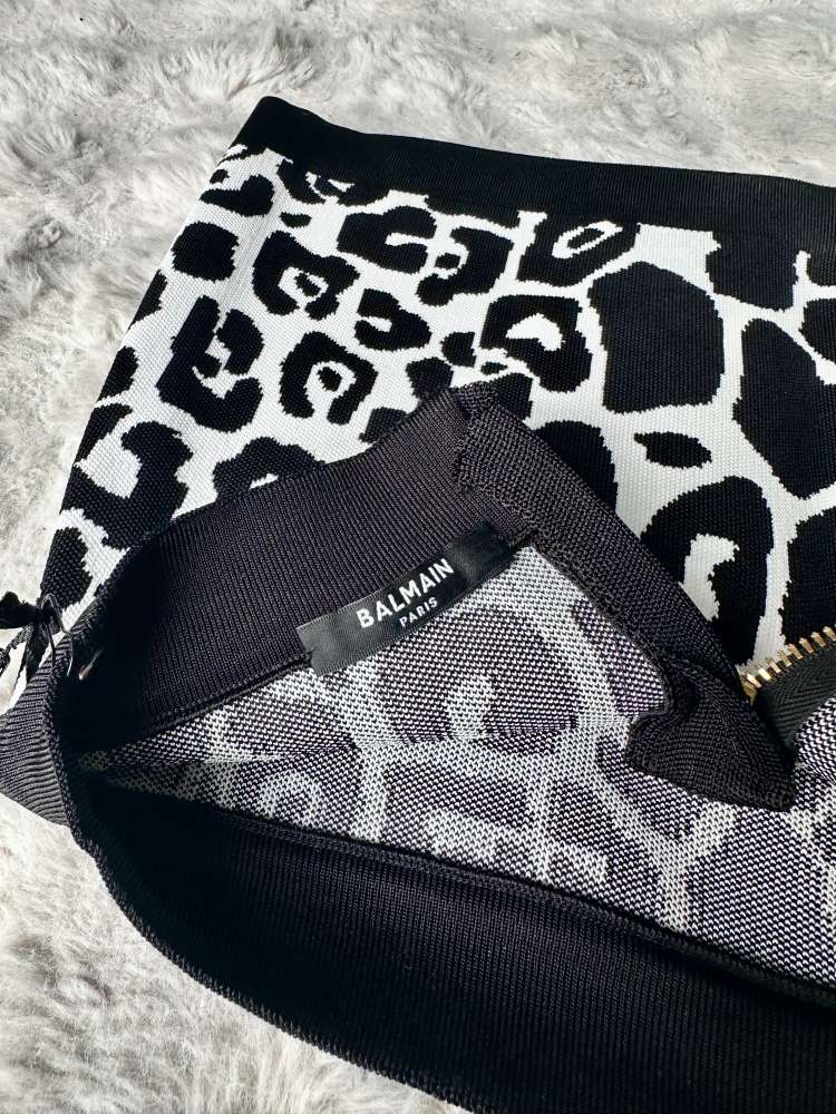 Balmain Leopard Jacquard Knit Crop Top & Mini Skirt Two-Piece Set