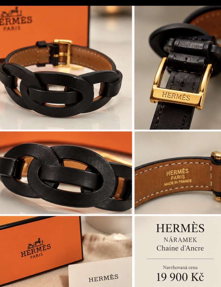 Náramek Hermes černá kůže