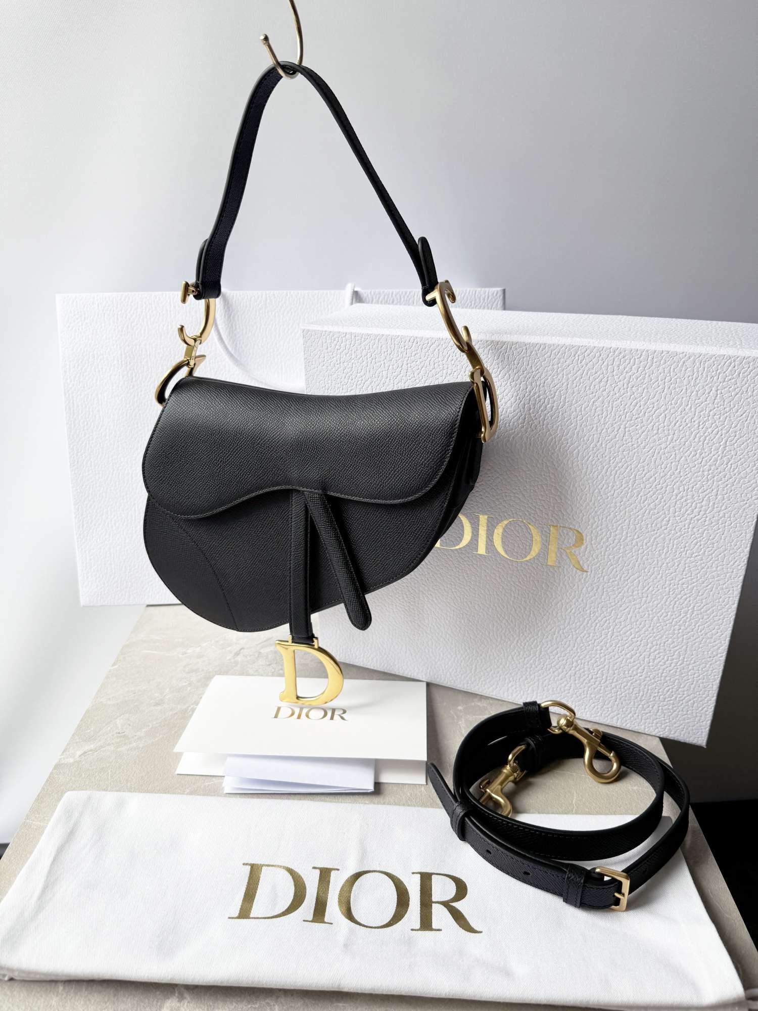 DIOR Medium Saddle Bag čierna kabelka taška komplet balenie